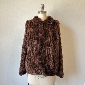 PAULA LISHMAN Knit Beaver Fur Jacket Dyed Cognac Cozy Plush Luxurious